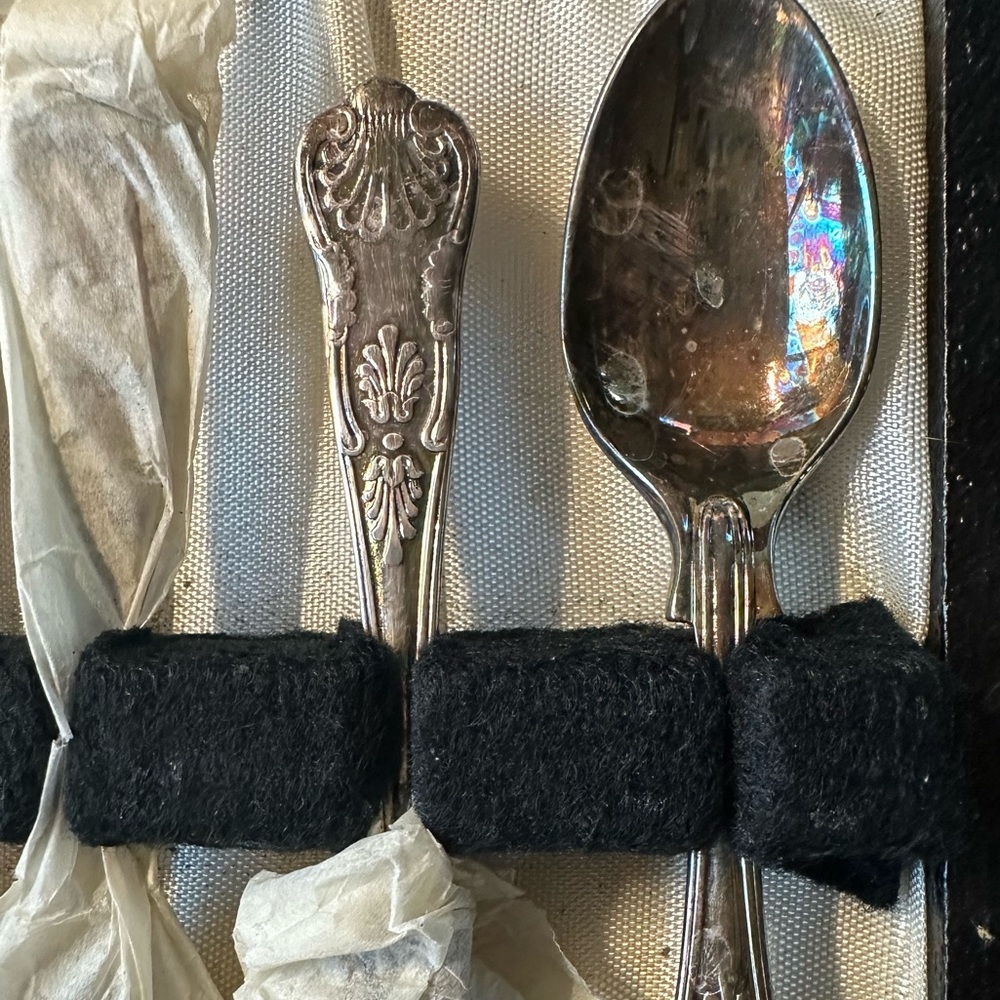 Vintage English Sheffield Silver Coffee spoon set of 6 in original box